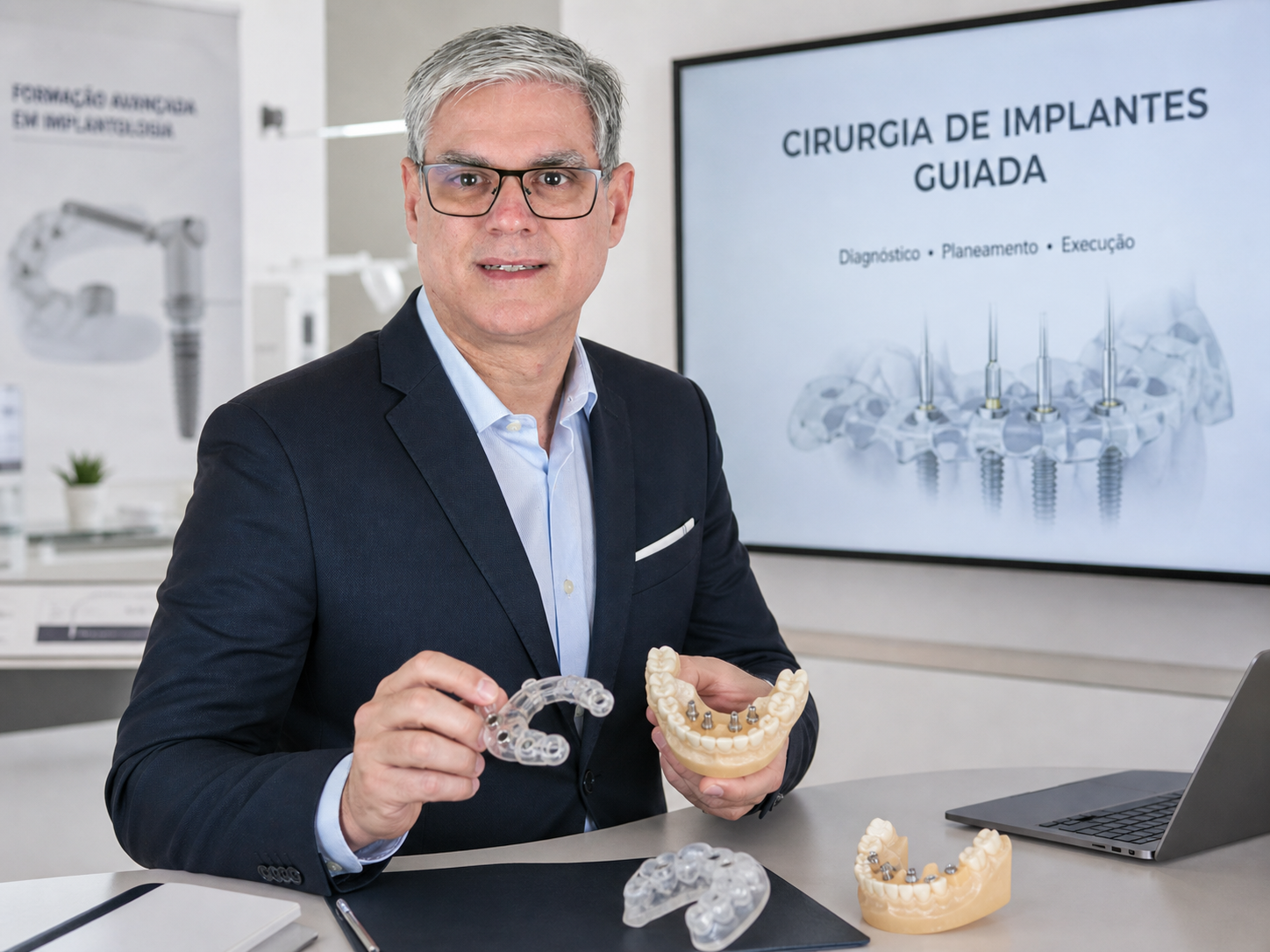 Dr. Elton Dias a executar procedimento de cirurgia guiada de implantes