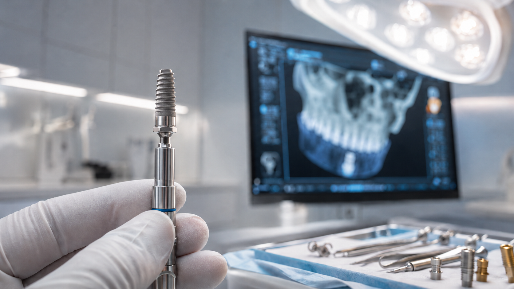 Drive de inserção de implante dentário — posicionamento e controlos de torque durante a cirurgia