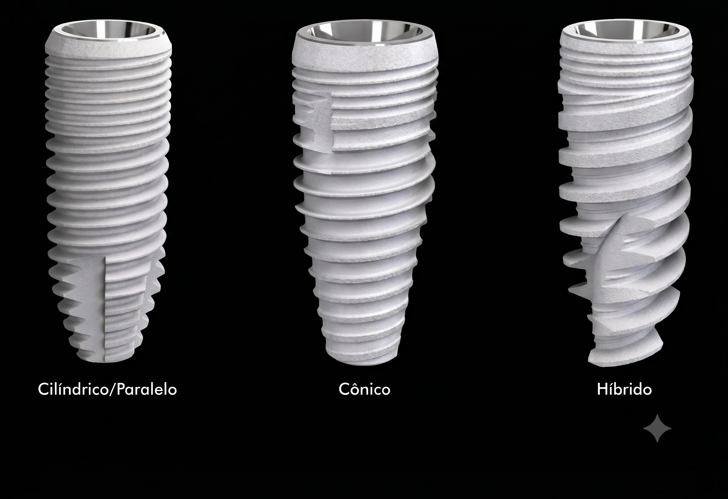 Comparação entre implante dentário cónico e paralelo — geometria, superfície e travamento primário