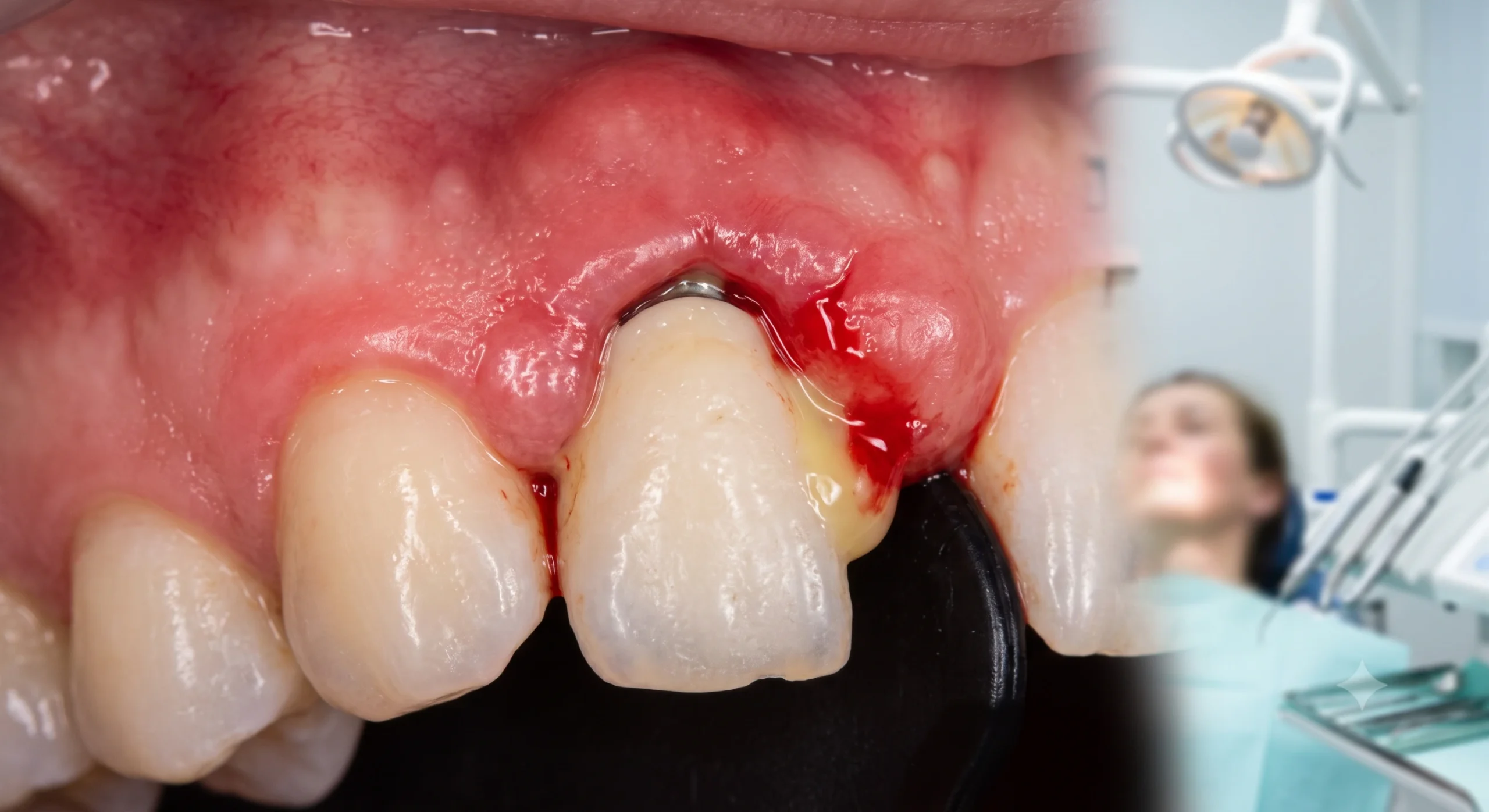 Periimplantite com perda óssea visível em radiografia periapical — diagnóstico e tratamento